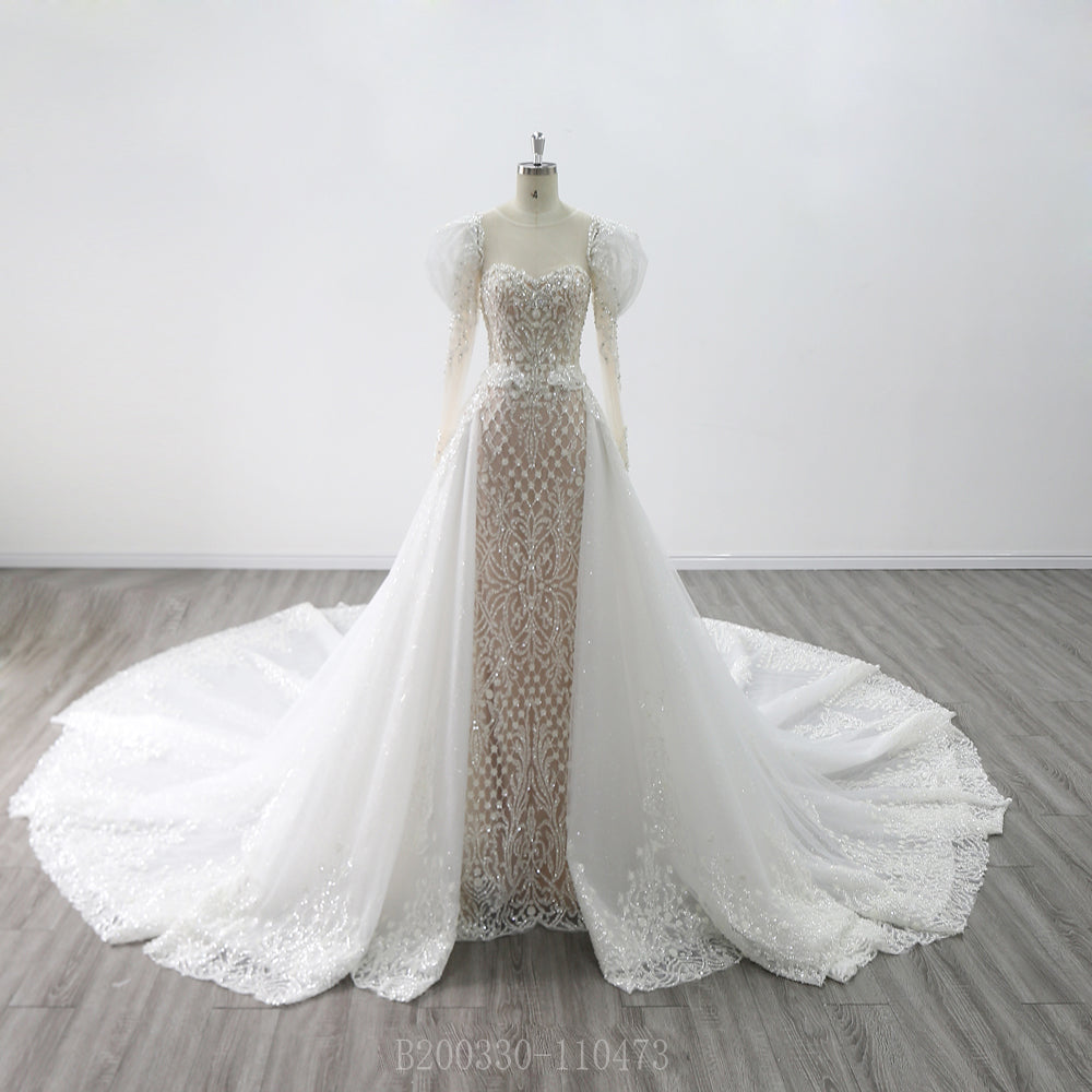 2 in 1 wedding dress detachable skirt Long Sleeve Sweetheart Royal Train Hea – Mermaid Bridal sororityoutfits 脱着式スカートのウェディングドレス Blue Dresser with 7 US Size:XXL - US 12