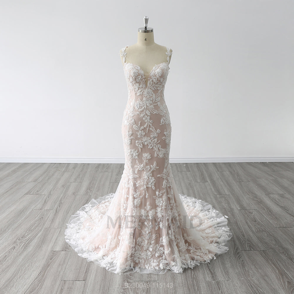 Backless V-Neck Court Train Heavy Beading Mermaid Cut Wedding Dress As The Picture / 18W