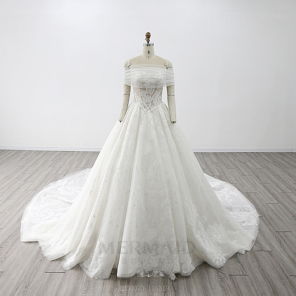luxury chapel dress Detachable Off Shoulder Train Lace Ball Gown Wedding Ivory / 6 V neckline swatch:cinnamon Luxury Satin Colors:Lilac Good Seasons Italian Dressing