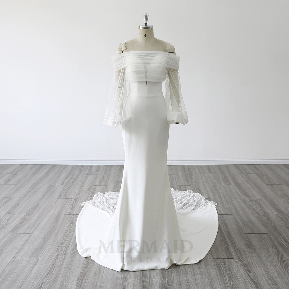 2 in 1 Sweetheart Heavy Crepe Court Train Mermaid Wedding dress With Detachable Jacket Ivory / 8
