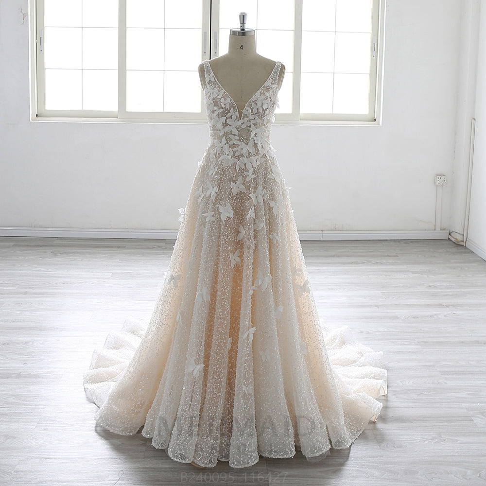 heavily beaded wedding dresses Luxury 3D Lace Flowers V Neck Court Train Heavy Dress 2025 As The Picture / 24W Ladies Black Dress For Women's US Size:10 fall_event or milestone events where
