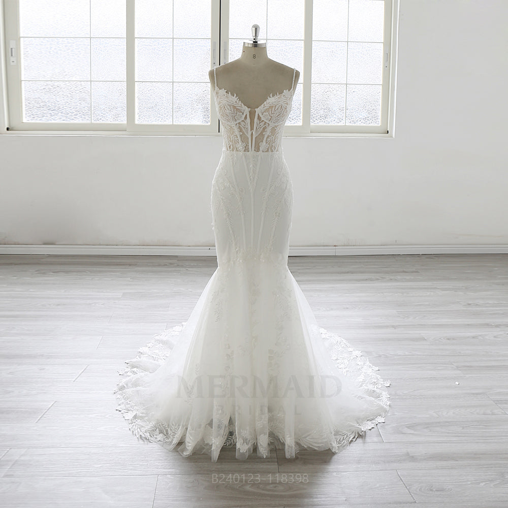 mermaid court train wedding dress COCOMELODY Trumpet-Mermaid Court Train Lace Tulle Boho Wedding Dress CW3540, 45 Days / As Picture:Ivory/Nude / US2-UK4-EUR32