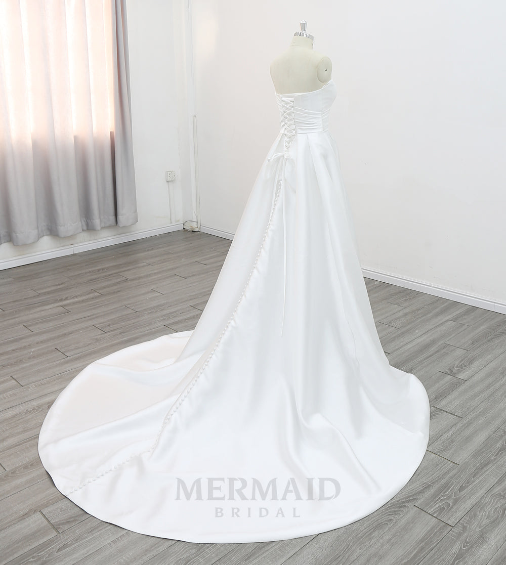 Simple Sweetheart Court Train A Line Mikado Wedding Dress 2025
