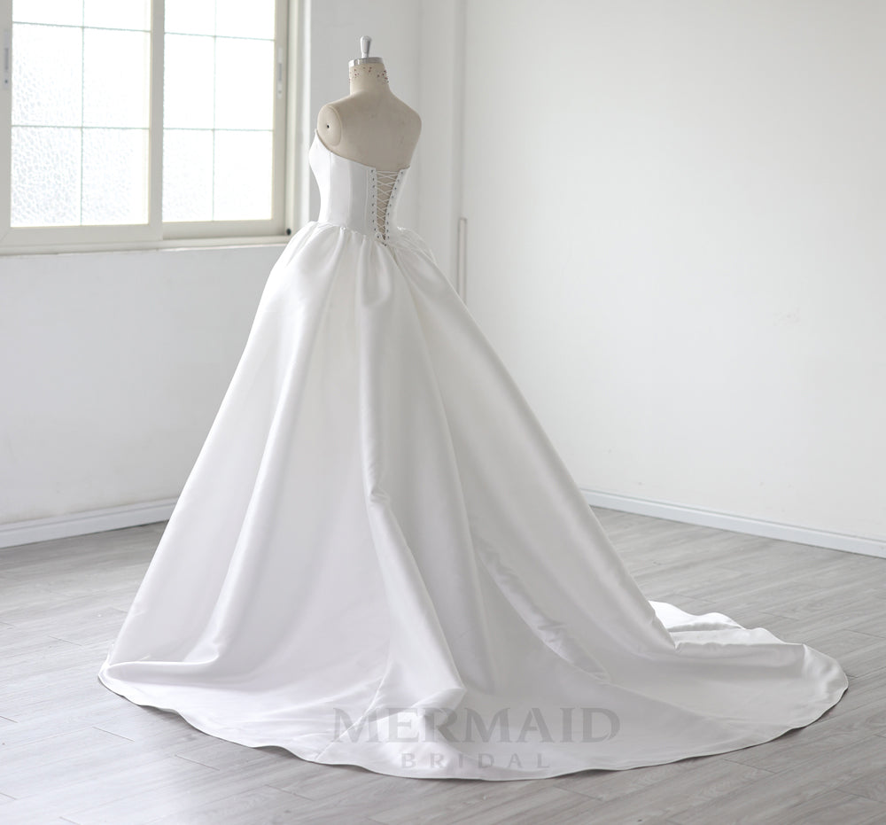 Boat Neck Chapel Train Mikado Ball Gown Wedding Dress 2026