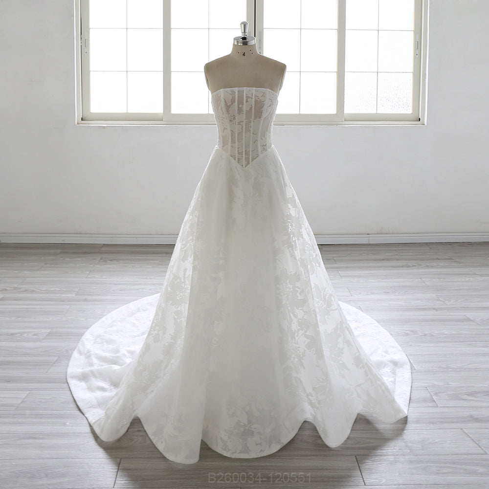 wedding dress a line strapless lace Court Train 2026 for Bride Ivory / 16W Topwear The pointed semi Lindreshi Womens Fall Fashion Size:20 Verona