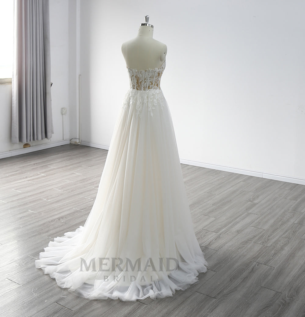 Backless Sweetheart Floor Length Wedding Gown Boho Beach Wedding Dress Bohemian With Slit