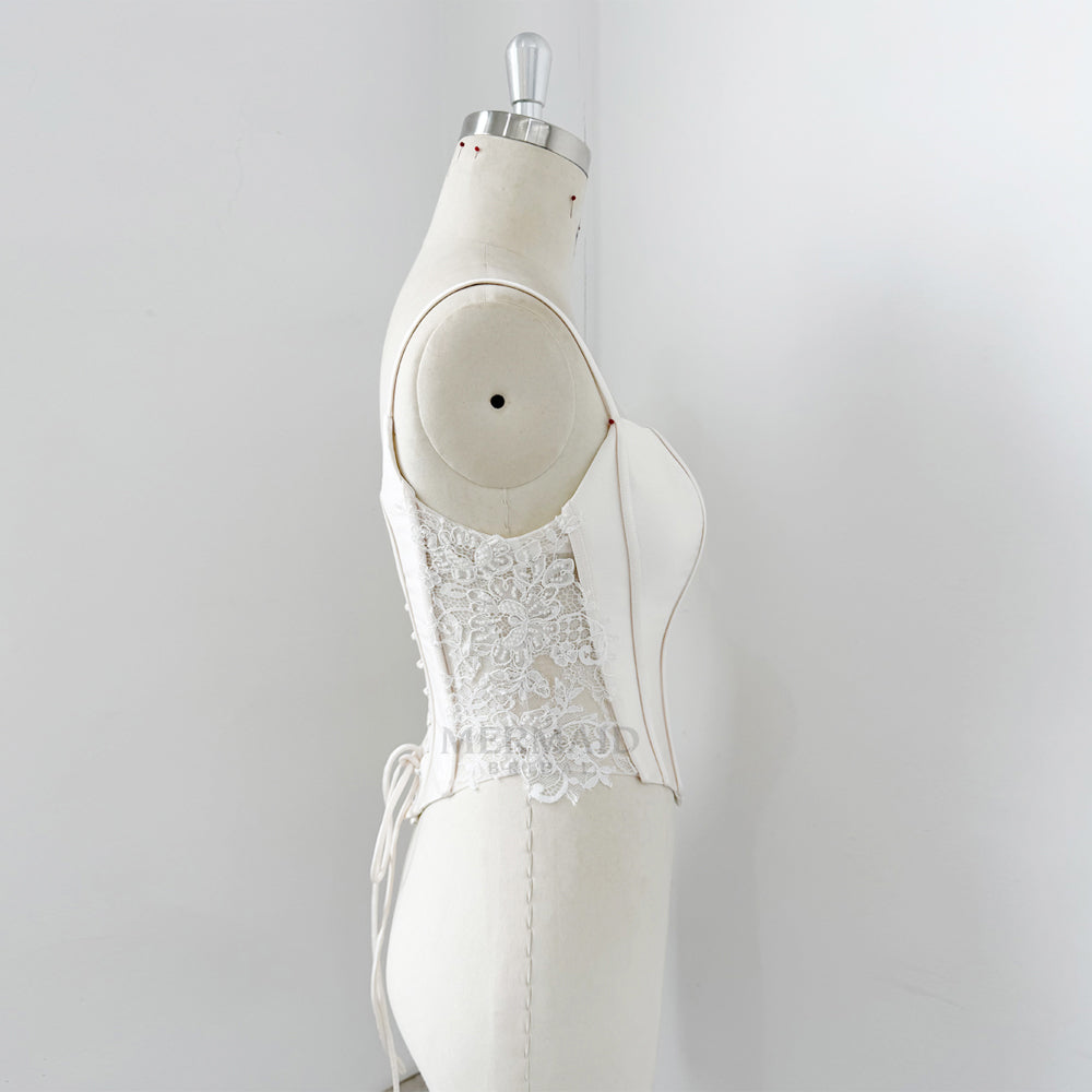 V Neck Mikado Corset With Bones For Wedding Dress