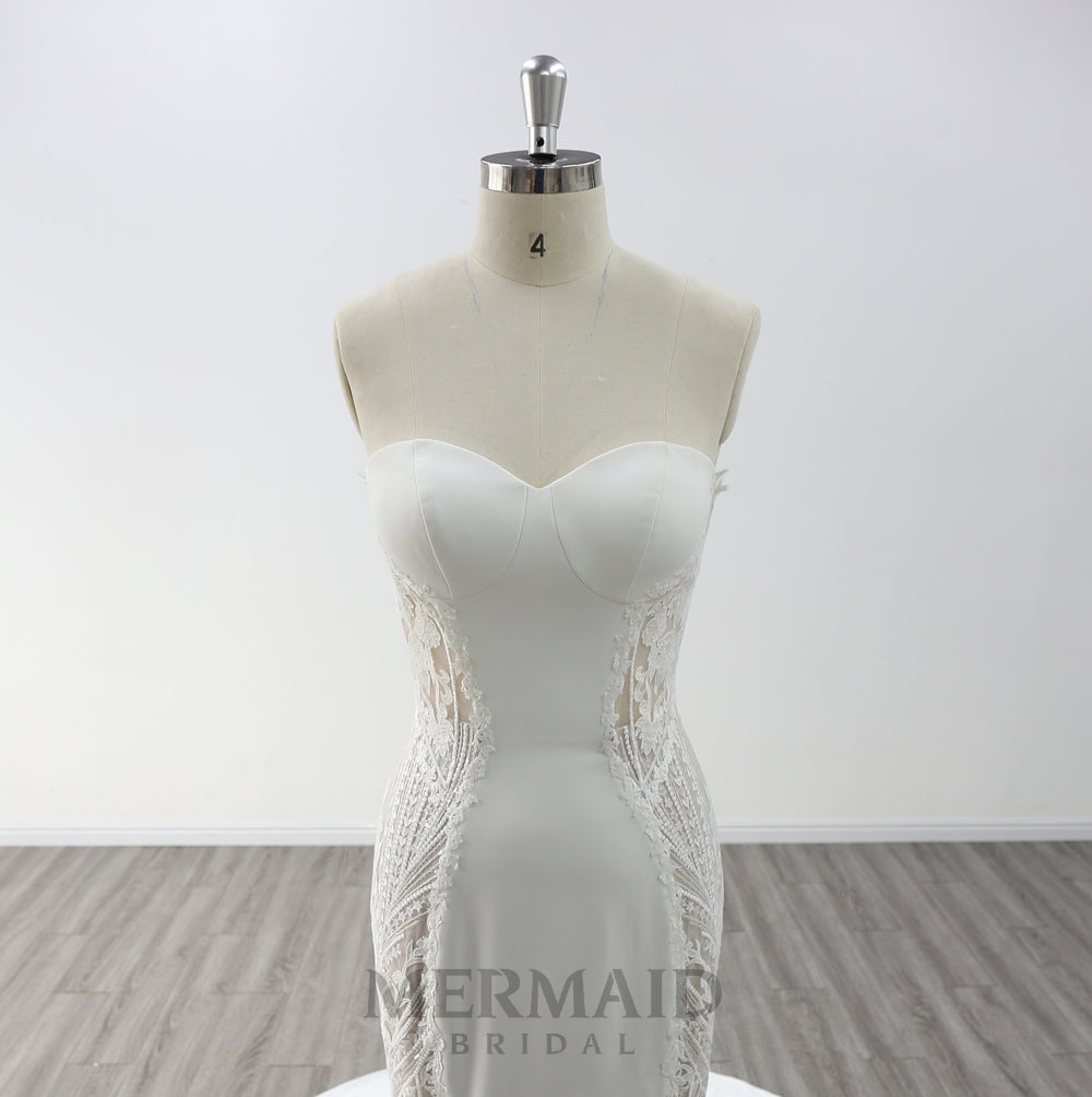 Backless Wedding Gown Floor Length Sweetheart Neck Court Train  Lace Mermaid Wedding Dress 2023