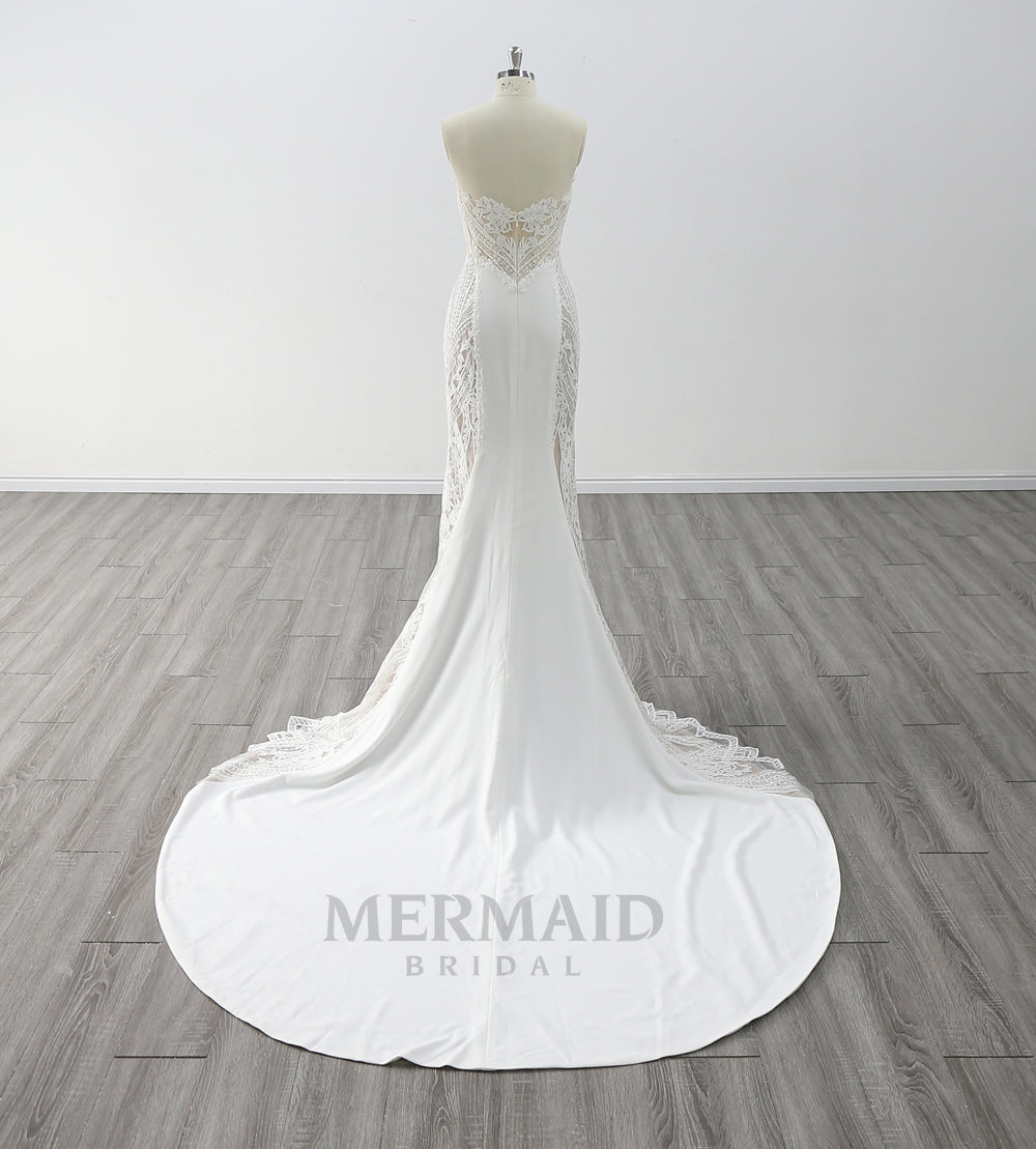 Backless Wedding Gown Floor Length Sweetheart Neck Court Train  Lace Mermaid Wedding Dress 2023