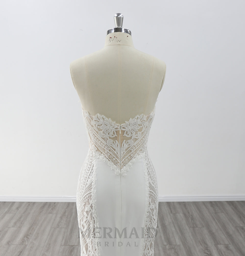 Backless Wedding Gown Floor Length Sweetheart Neck Court Train  Lace Mermaid Wedding Dress 2023