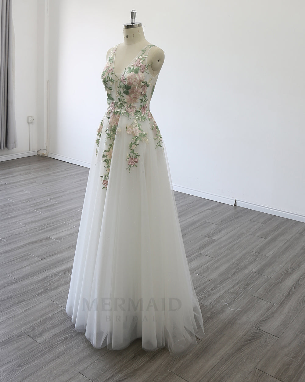 A Line V Neck Floor Length  Colored Lace Boho Wedding Dresses
