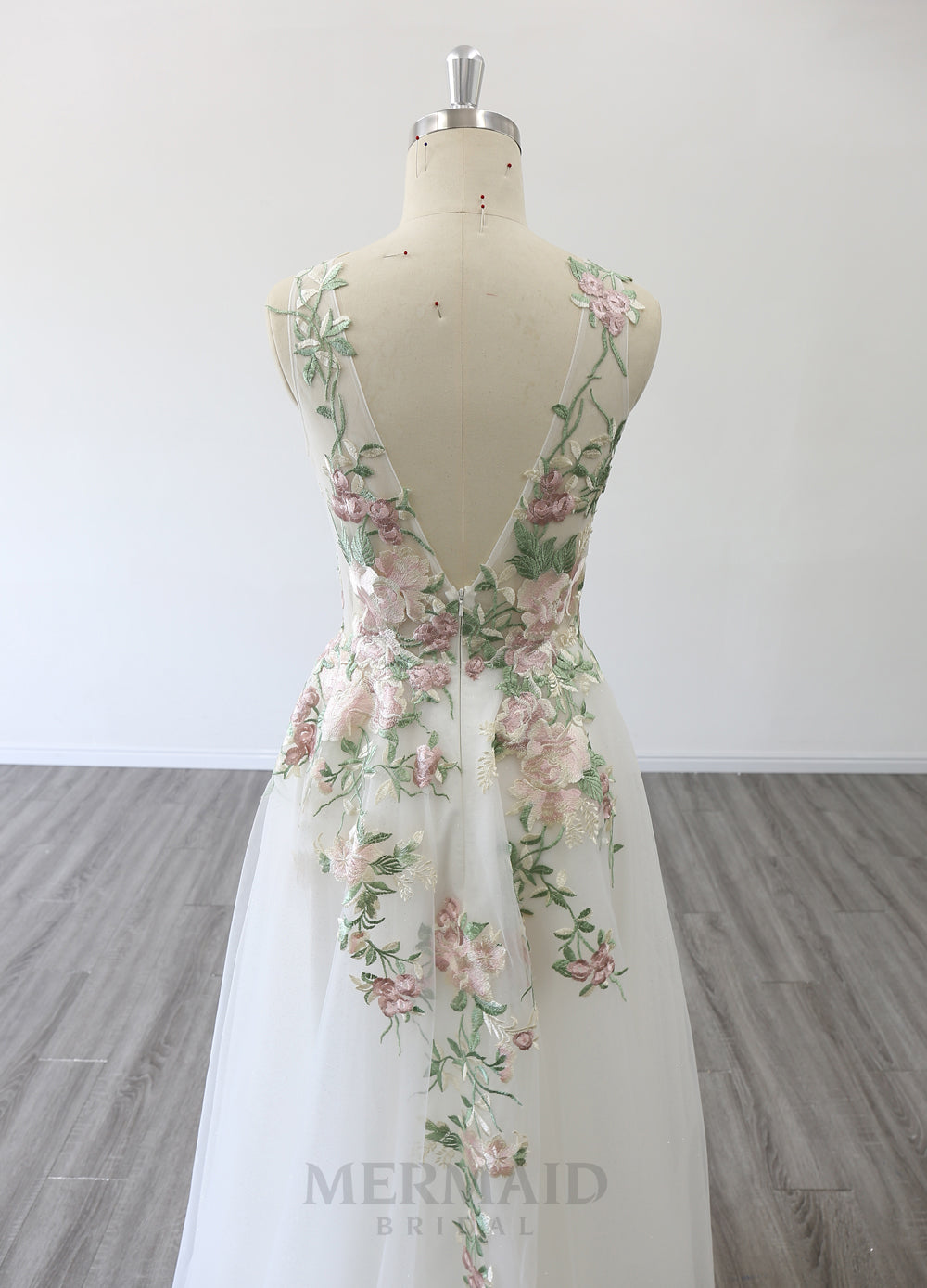 A Line V Neck Floor Length  Colored Lace Boho Wedding Dresses