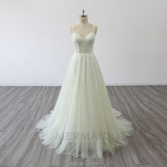 Spaghetti Straps Sweetheart Neck Court Train Boho Bridal Gown Beach Outdoor Bohemian Wedding Dress