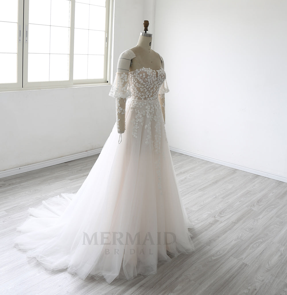 Sweetheart A Line Detachable Sleeves Court Train Beach Outdoor Boho Wedding Dress 2025