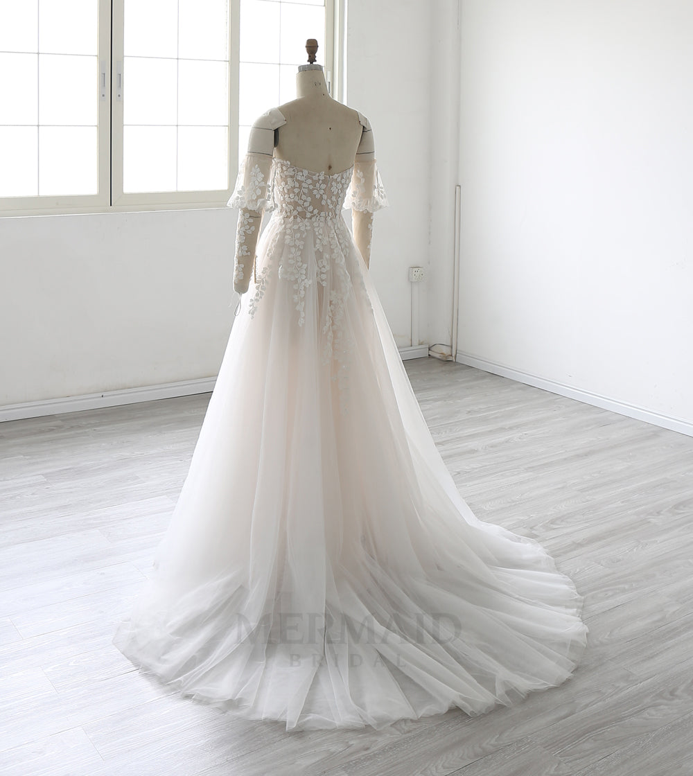 Sweetheart A Line Detachable Sleeves Court Train Beach Outdoor Boho Wedding Dress 2025