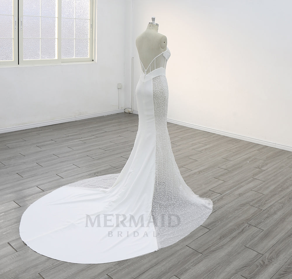Sexy Sweetheart Neck Court Train Beaded Mermaid Wedding Dress 2025