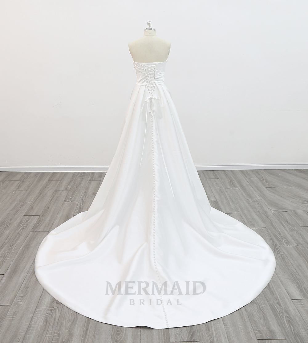 Simple Sweetheart Court Train A Line Mikado Wedding Dress 2025
