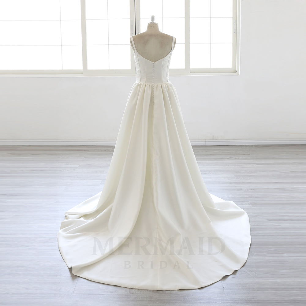 Elegant V-Neck Neckline A-Line Bridal Gown Court Train  Mikado Wedding Dress 2026
