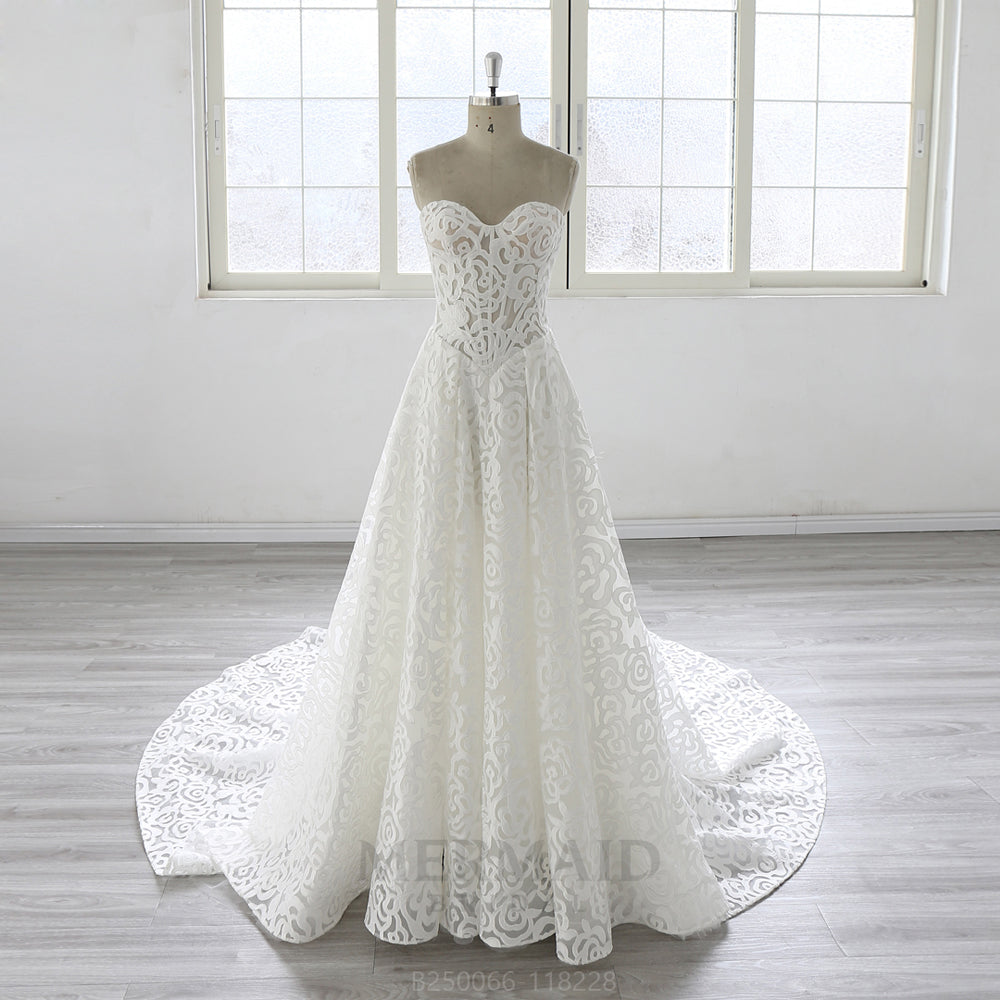 backless a line wedding dress New Sweetheart Court Train Lace 2025 With Slit Ivory / 26W Womens One Piece Swimsuit price_gbp10 - gbp20 adding texture and detail Style:EE00736GD