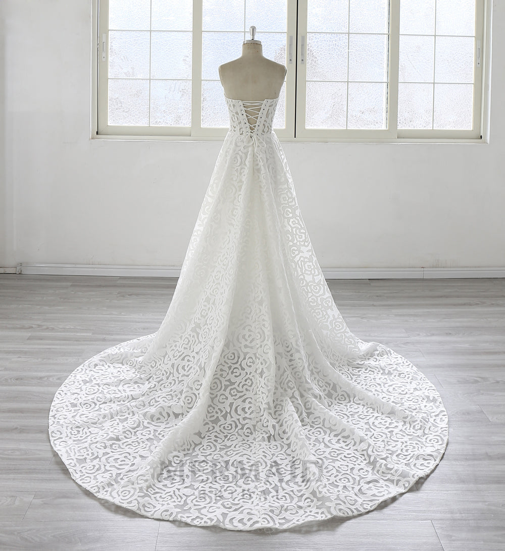 New Sweetheart Court Train Backless Lace A Line Wedding Dress 2025 With Slit