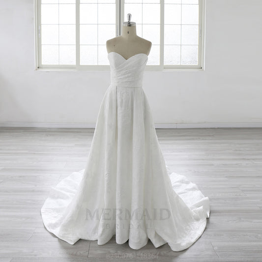 Simple Sweetheart Court Train A Line  Jacquard Satin Wedding Dress 2025
