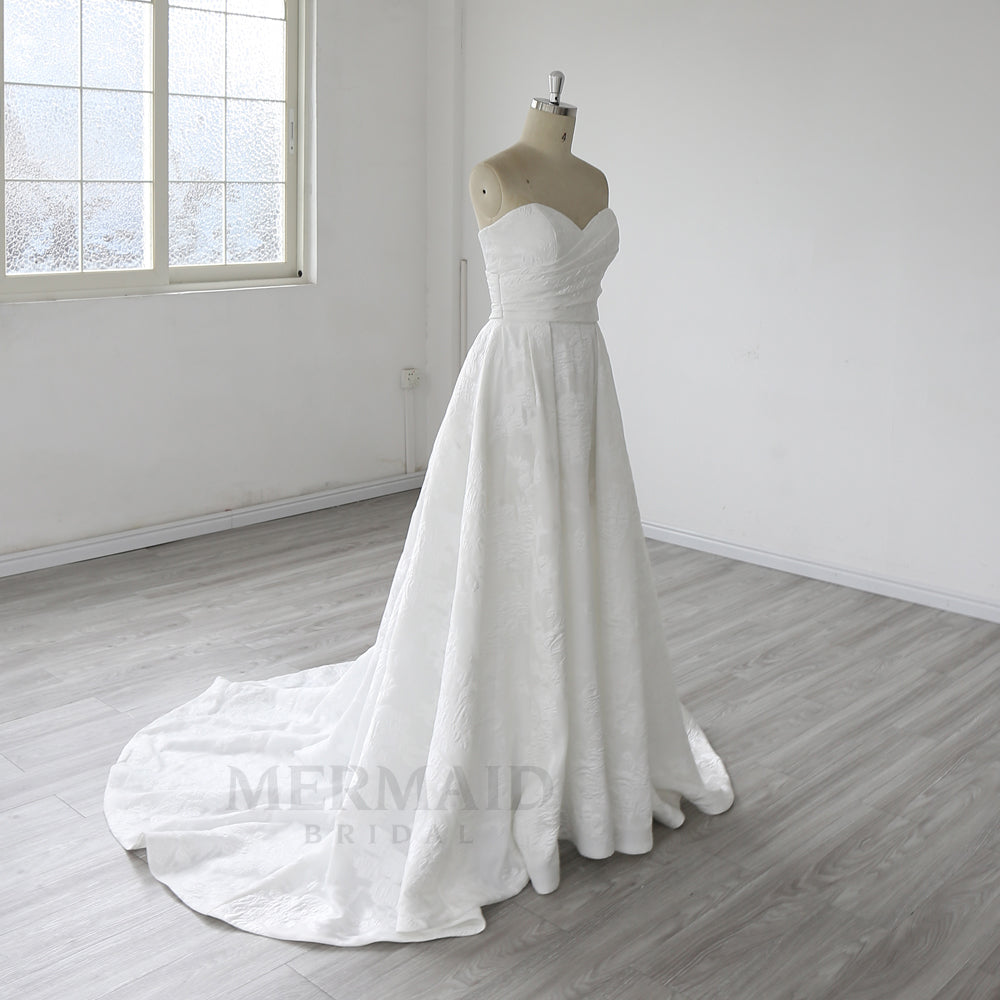 Simple Sweetheart Court Train A Line  Jacquard Satin Wedding Dress 2025