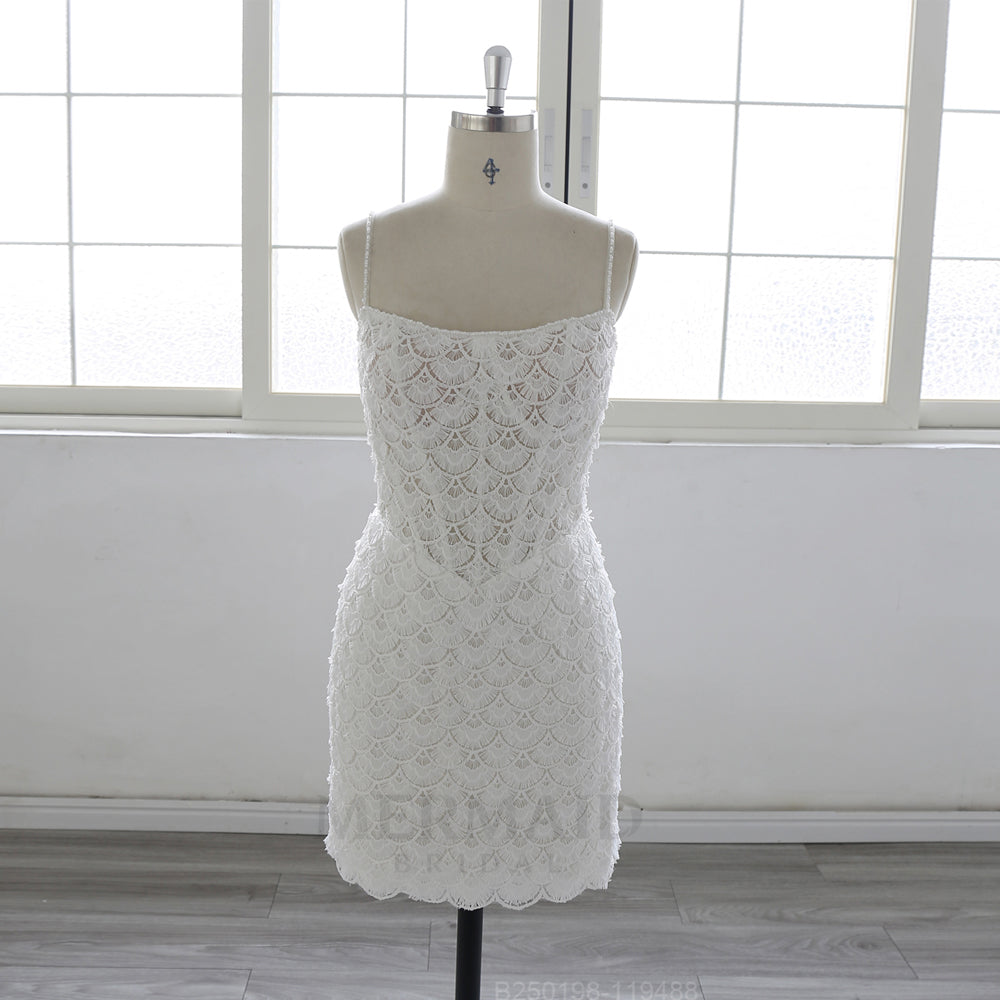 Spaghetti Straps Beading Lace Short Knee Wedding Dress