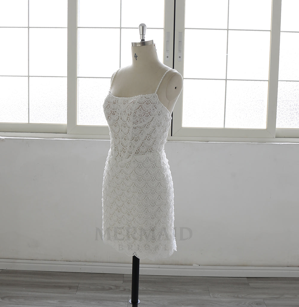 Spaghetti Straps Beading Lace Short Knee Wedding Dress