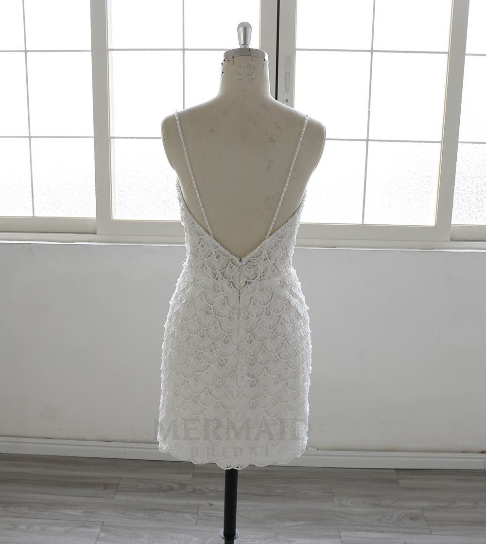 Spaghetti Straps Beading Lace Short Knee Wedding Dress