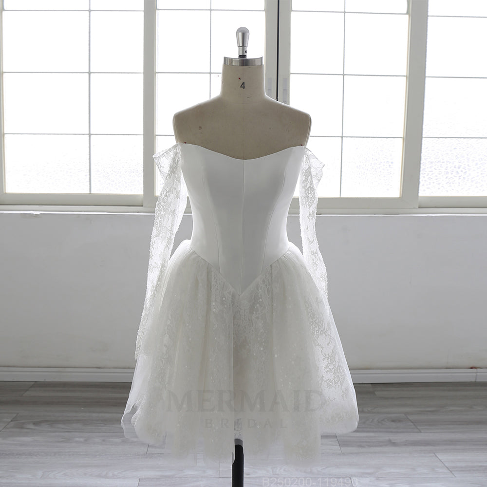 New Long Sleeves Lace Short Knee Wedding Dress 2026