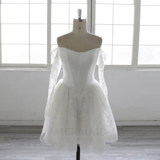 New Long Sleeves Lace Short Knee Wedding Dress 2026