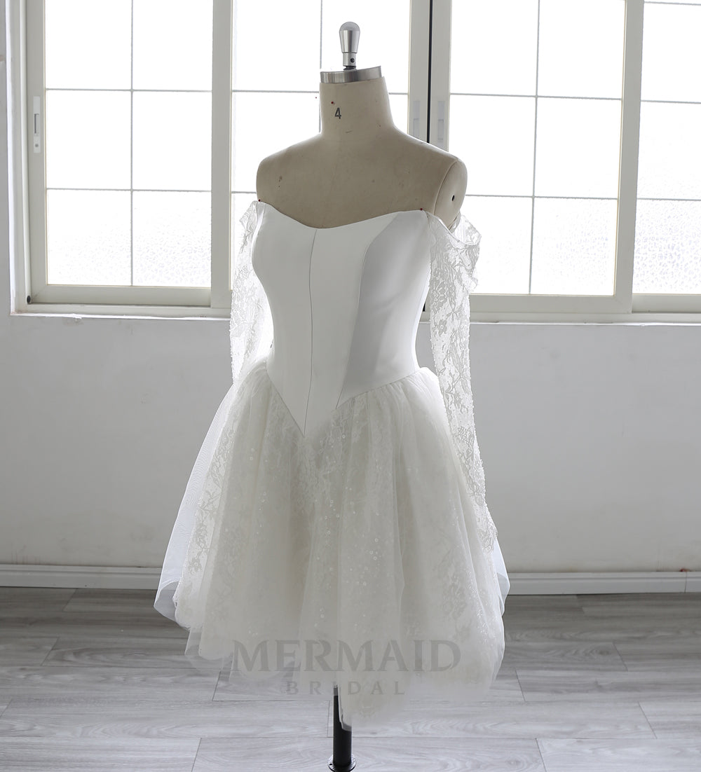 New Long Sleeves Lace Short Knee Wedding Dress 2026