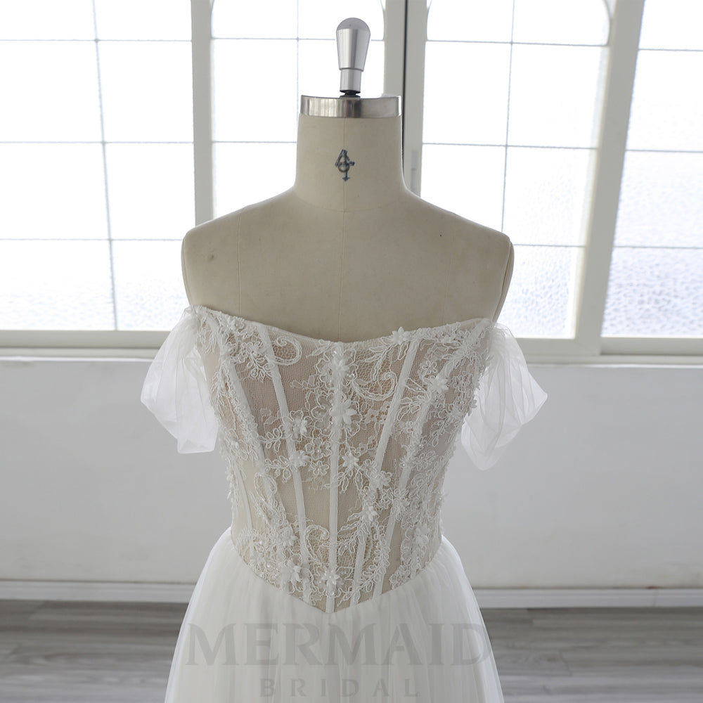 Off Shoulder Beach Outdoor Boho Wedding Dress