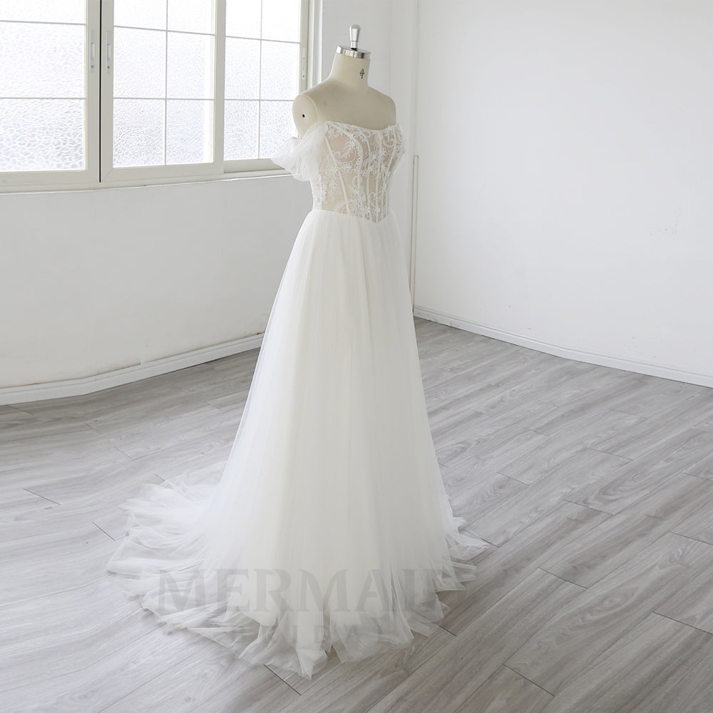 Off Shoulder Beach Outdoor Boho Wedding Dress