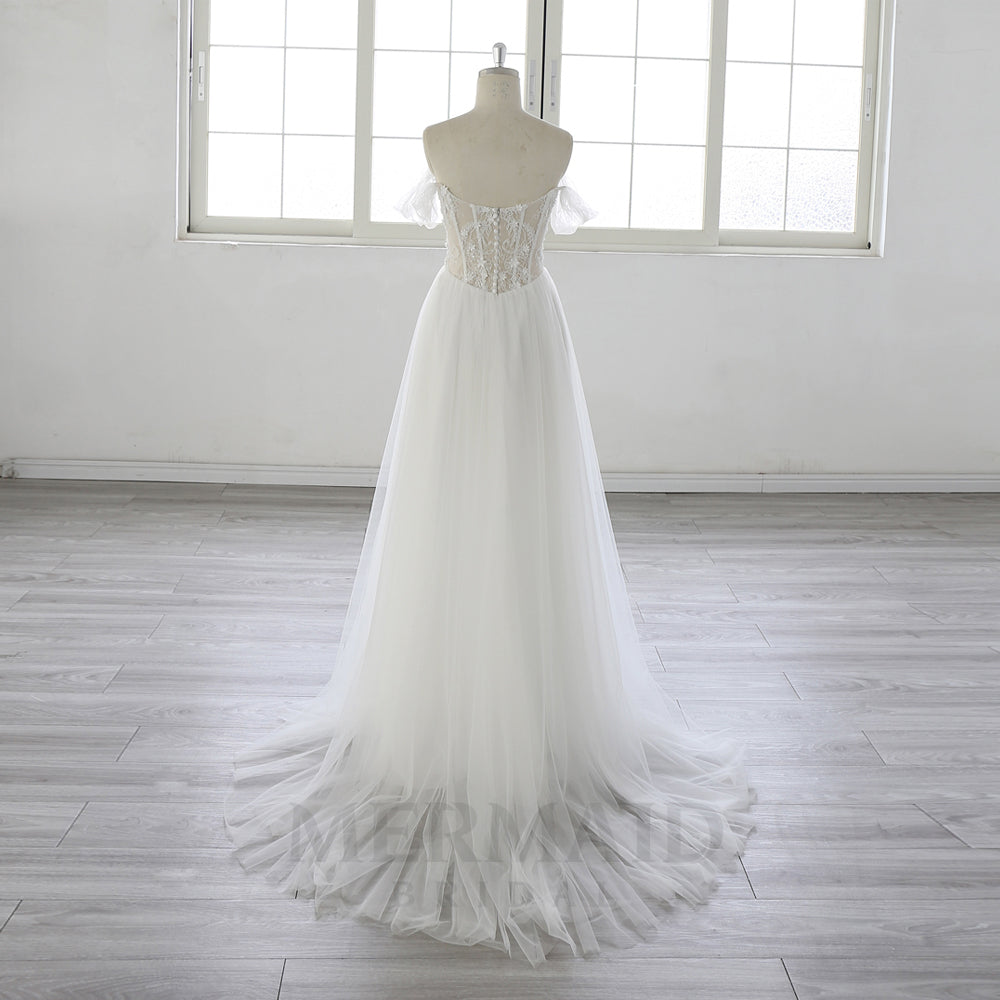 Off Shoulder Beach Outdoor Boho Wedding Dress