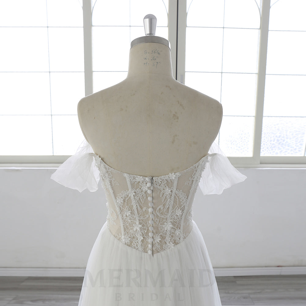 Off Shoulder Beach Outdoor Boho Wedding Dress
