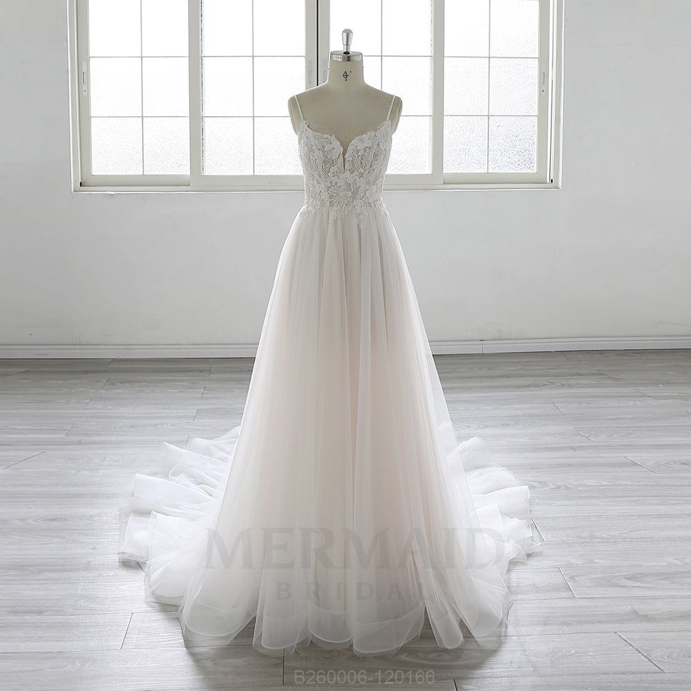 Spaghetti Straps Lace Beach Outdoor Boho Wedding Dress