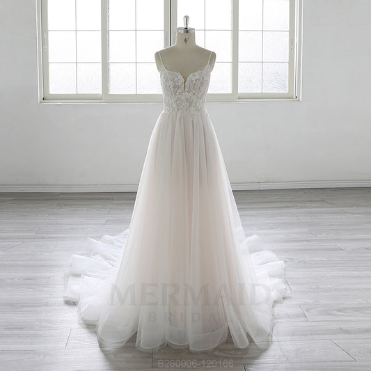 Spaghetti Straps Lace Beach Outdoor Boho Wedding Dress