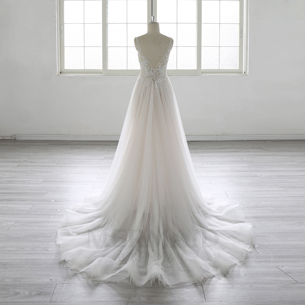 Spaghetti Straps Lace Beach Outdoor Boho Wedding Dress