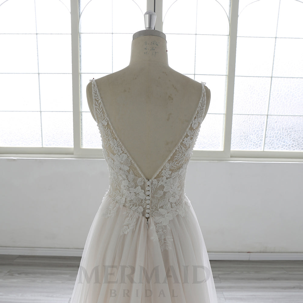 Spaghetti Straps Lace Beach Outdoor Boho Wedding Dress