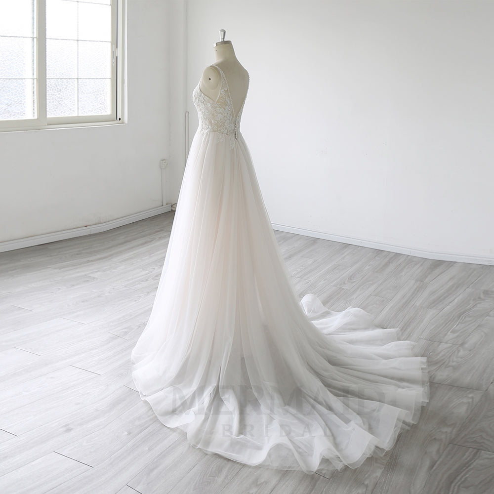 Spaghetti Straps Lace Beach Outdoor Boho Wedding Dress