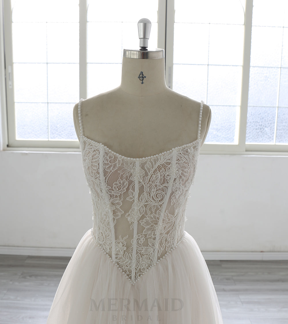 Spaghetti Straps Lace Bohemian Beach Outdoor Boho Wedding Dress