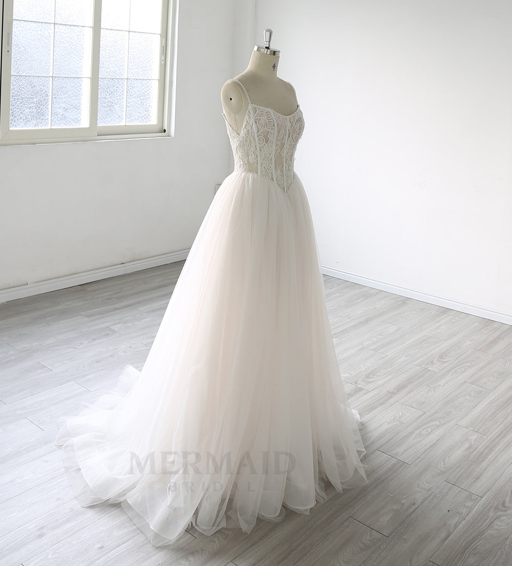 Spaghetti Straps Lace Bohemian Beach Outdoor Boho Wedding Dress