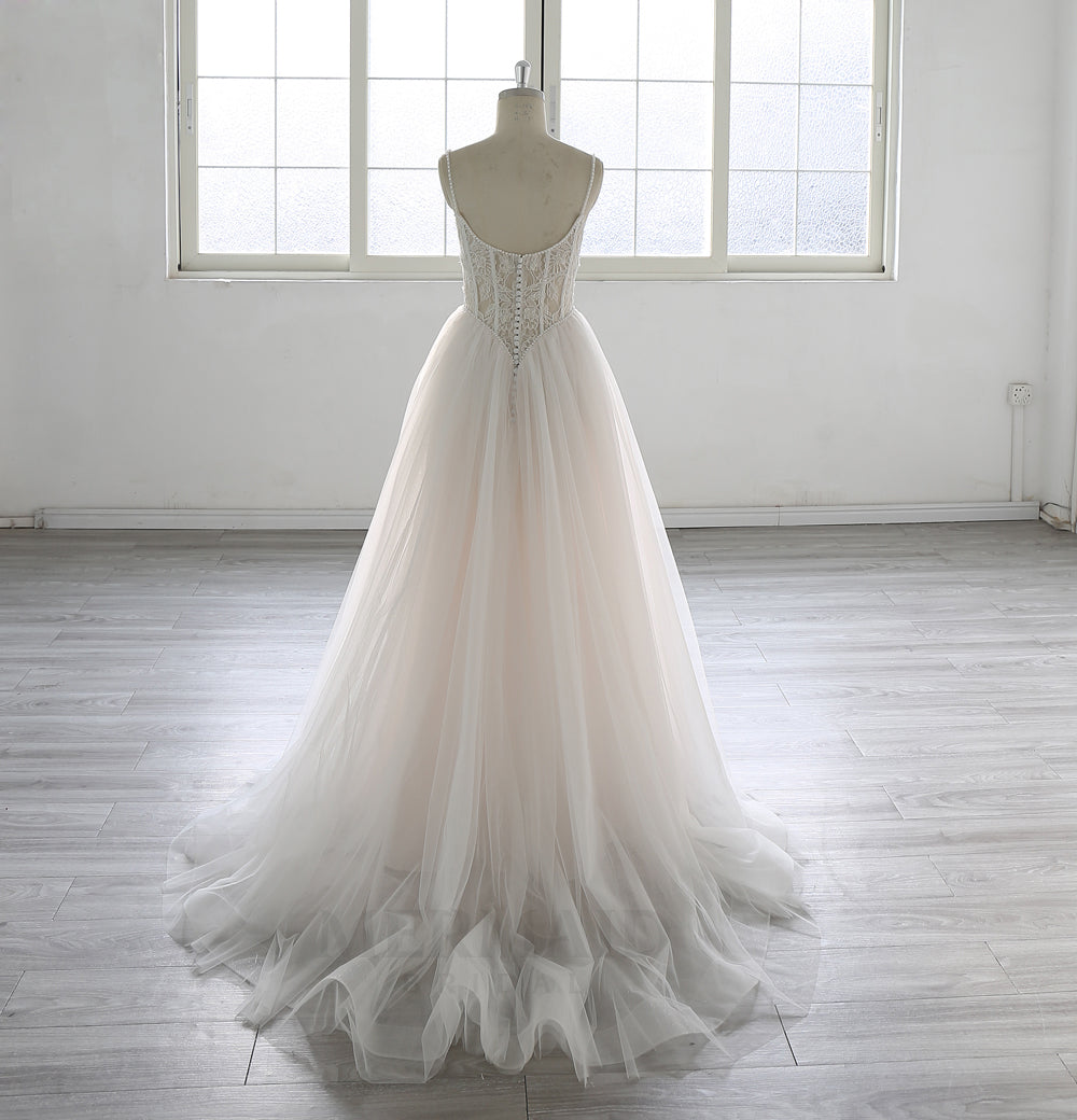 Spaghetti Straps Lace Bohemian Beach Outdoor Boho Wedding Dress