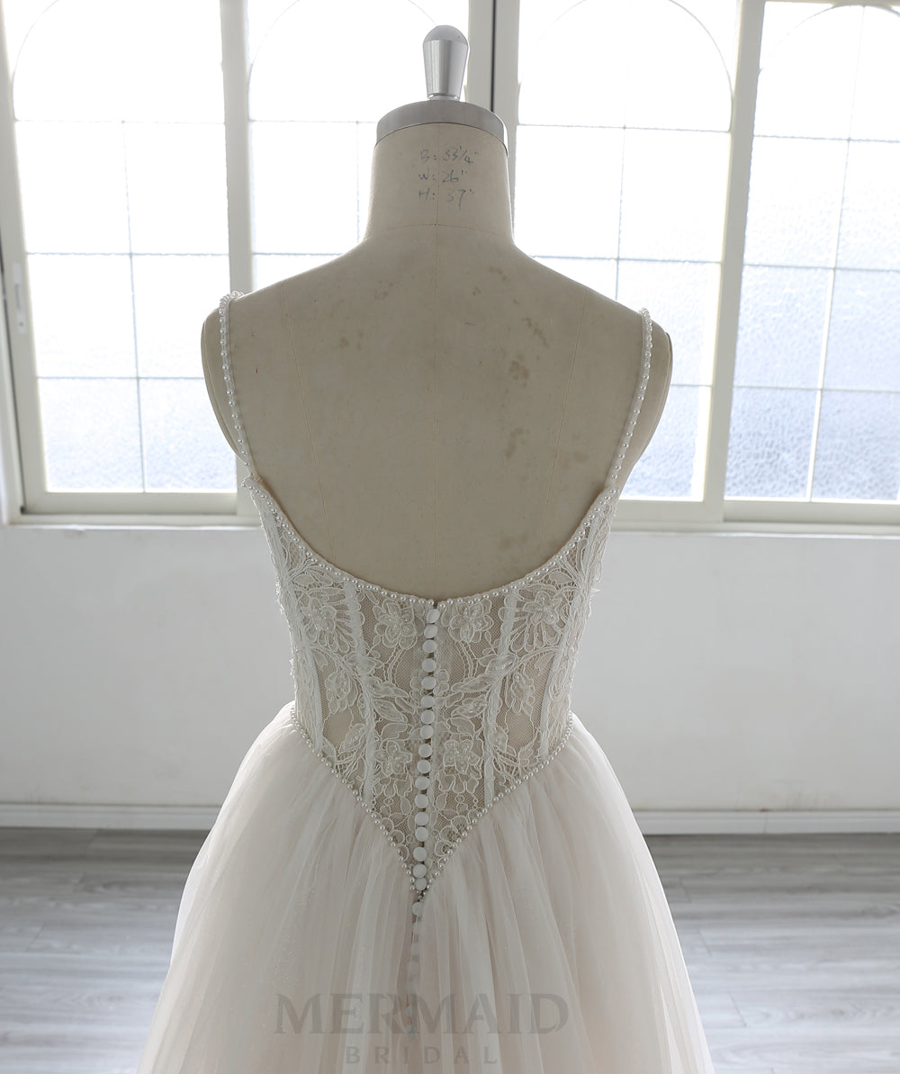 Spaghetti Straps Lace Bohemian Beach Outdoor Boho Wedding Dress