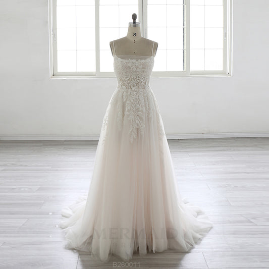 New Spaghetti Straps Lace Bohemian Beach Outdoor Boho Wedding Dress