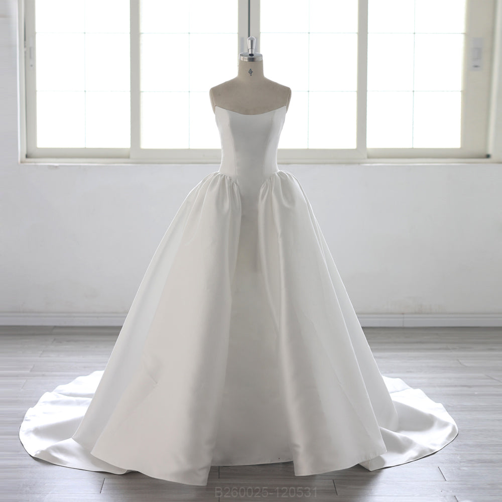 Boat Neck Chapel Train Mikado Ball Gown Wedding Dress 2026