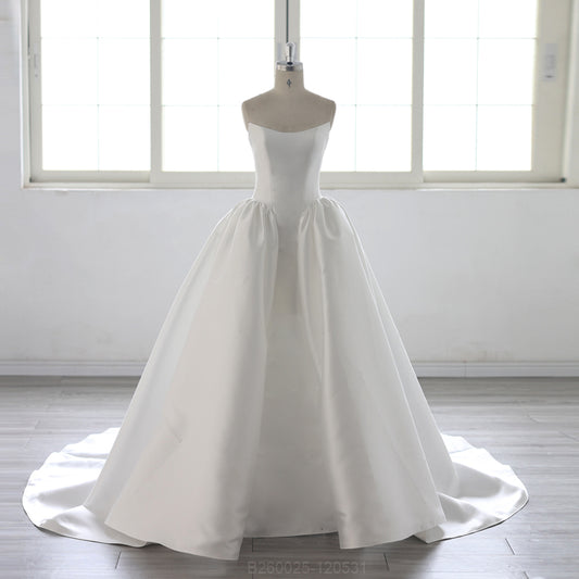 Boat Neck Chapel Train Mikado Ball Gown Wedding Dress 2026