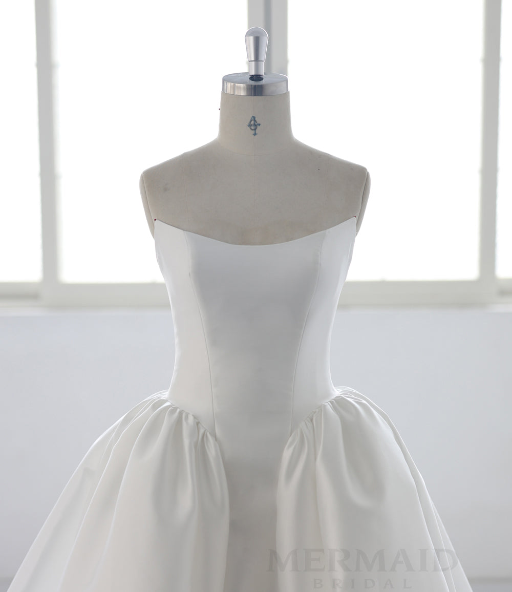 Boat Neck Chapel Train Mikado Ball Gown Wedding Dress 2026