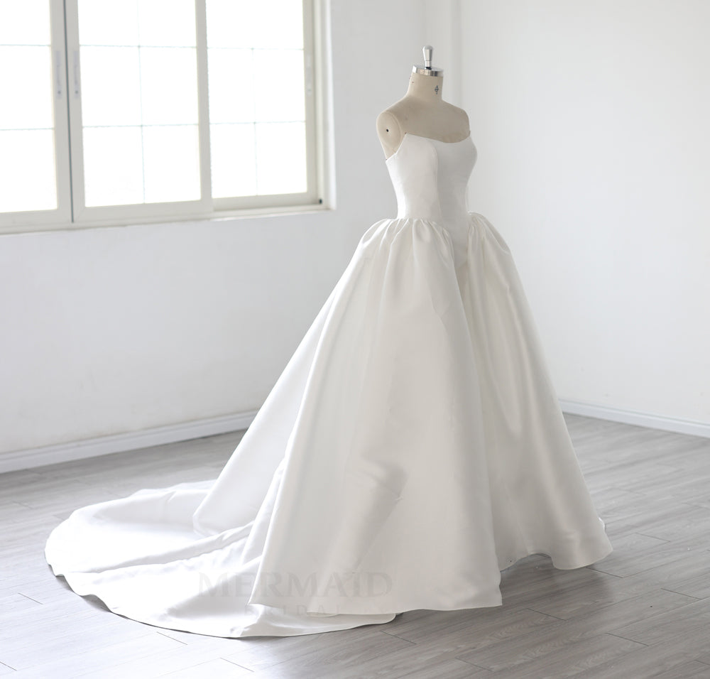 Boat Neck Chapel Train Mikado Ball Gown Wedding Dress 2026